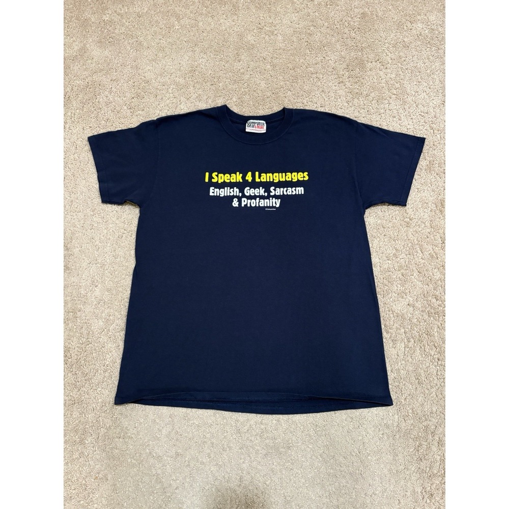 Vintage Computer Gear T-shirt Men's Large Funny Speaking Language Navy Blue